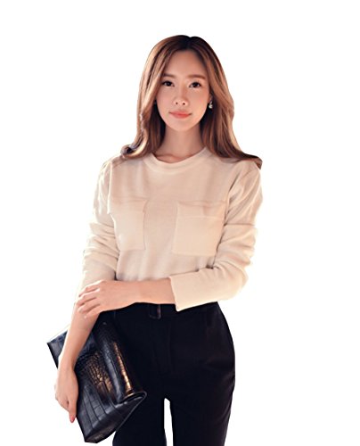 【 UN ANANAS 】 胸元 ポケット シンプル カットソー ブラウス 長袖 レディース 通勤 通学 ホワイト ワインレッド ネイビー ブラック ４色 春