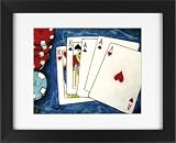 Full House Cards - Poker Chips Art Texas Hold 'Em Vegas Casino Game Room Framed Art Print