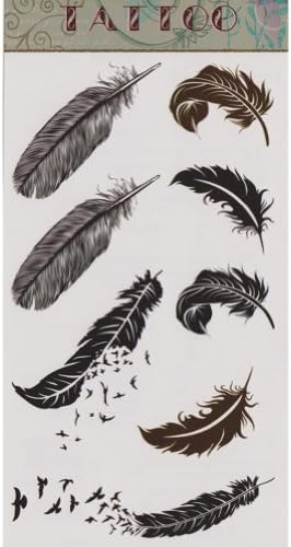 MagicPieces Waterproof Non-toxic Temporary Tattoo Sticker with Black Feather and Swallow Birds Pattern Size 3.06"X5.13"
