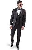 Slim Fit Tuxedo Suit 2 Button 3 Piece Vested Satin Notch Lapel 4030