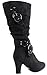 Top Moda Women's Strong-4 Suede Mid Heel Boots with Crossed Buckle Straps