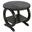 Handmade Asian Furniture - 24" Round Wood Coffee / Cocktail Table With Circular Motif & Shelf