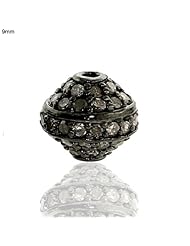 Antique Look 9mm Sterling Silver Diamond Pave Spacer Bead Finding Jewelry