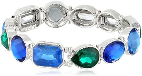 Nine West "Party Time" Silver-Tone Multi Blue Stretch Bracelet
