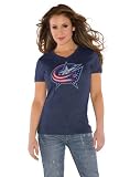 Columbus Blue Jackets Navy Women's Primary Logo Tri Blend V Neck T-Shirt- by Alyssa Milano
