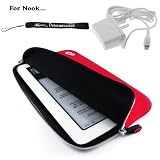 Kroo Glove Sleeve Cover Case with extra pocket For Barnes & Noble Nook E-Reader (RED) + Includes a 4-Inch eBigvalue Determination Hand Strap + Easy Travel Home Wall Charger