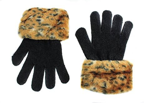 Comfort and Joy Women's Fuzzy Animal Print Cuff Black Chenille Gloves (Cheetah)
