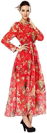 Miaoyifashion Women's New Long Sleeved High Waist Print Dress M Red