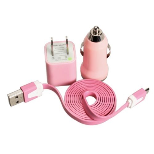 Minnesota Computers *Pink Charger Bundle* Car Charger + USB Cable + Wall Charger for Samsung Galaxy S5, S5 Active, S4, S3, S2, LG G3, Note 3, HTC One, HTC One M8, Nokia Lumia 520, 1020 , Motorola Razr, and various Micro USB Devices - (Pink)