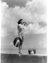 People Wall Decals Woman Wearing Knit Bathing Suit Standing Wall Ocea - 18 inches x 14 inches - Peel and Stick Removable Graphic