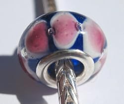 Murano Style Glass Lampwork Bead Fits Pandora Navy Blue with Pink and White Dots (1)