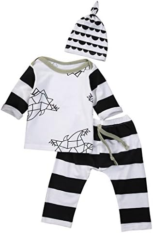 Baby Boys Girls 3PCS Outfit Long Sleeve T-shirt and Pants Outfit with a Hat