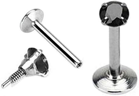Lots of 2 Pcs 16g 3mm Round Cz Gem Lip Ring Labret Stud Steel Flat Back