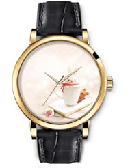 SPRAWL Aanalog Fashion Series Gold Ladies Watches of Genuine Black Leather Strap,Unique Wrist Watch for Women Girls Designed with Bunny in Cup
