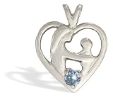 14K White Gold Genuine Round Aquamarine Mother with Child Pendant