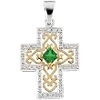 14K Two-Tone Gold Tsavorite and Diamond Anniversary Cross Pendant - 22.00x18.50mm