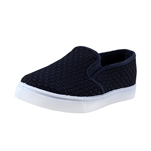 Top Moda AD-55 Women's Woven Style Slip On Elastic upper sides round toe bright fashion Flat Sneakers