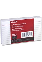 Mead Index Cards, Ruled, 3 x 5 Inch, White, 100 Per Pack (63350)