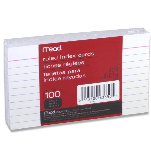 Mead 3 x 5-Inch Index Cards, Ruled, 100 Count, White (63350) Mead 3 x 5-Inch Index Cards, Ruled, 100 Count, White (63350)