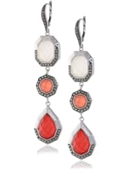 Judith Jack "Caliente" Sterling Silver Marcasite and Coral Triple Drop Earrings