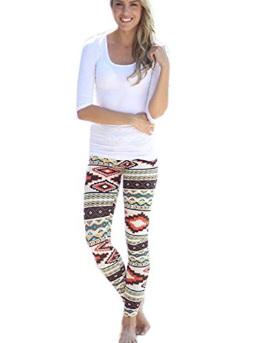 OVERMAL Women Seamless Imitation Skinny Geometric Print Stretchy Pants Leggings