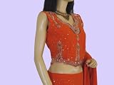 ORANGE DESIGNER CHOLI LEHNGA BOLLYWOOD INDIAN CLOTHES M