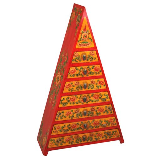 EXP Handmade Asian Furniture 46-Inch 7-Drawer Pinnacle Style Storage Cabinet with Painted Peony Flowers