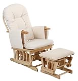 Deluxe Recliner Glider Nursing Nursery Feeding Chair & Stool - Cream