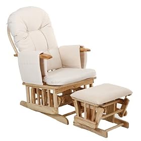 Deluxe Recliner Glider Nursing Nursery Feeding Chair & Stool - Cream