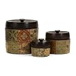 Set of 3 Multi-Sized Barberry Handpainted Storage Canisters with Lids