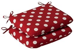 Pack of 2 Outdoor Patio Furniture Chair Seat Cushions - Red & White Polka Dot