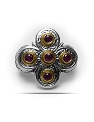 Sterling Silver & 18K Gold Byzantine Style Ruby Cross Style Ring