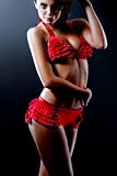Modern Courtesan Red Ruffle Soft Triangle Bra and Brief Set