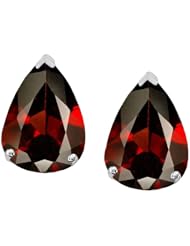 Tommaso Design (tm) 8x6mm Pear Shape Genuine Garnet Earrings Studs in 14 kt White Gold