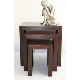 Homescapes - Dakota - Nest of 3 Tables - 46 x 30 x 46 cm - Dark - 100% Solid Mango Hard Wood - ( No Veneer ) Hand Crafted Furniture