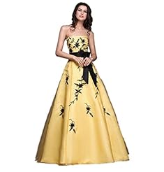A-line Strapless Organza/Satin Floor Length  Applique Prom Dress  With a Bow(s)