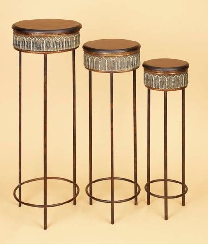 Antique Circular Designed Metal Plant Stand Set of 3