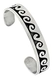 Sterling Silver High Polished Wave Pattern Cuff Bangle Bracelet, 1/2 inch (13 mm) wide.