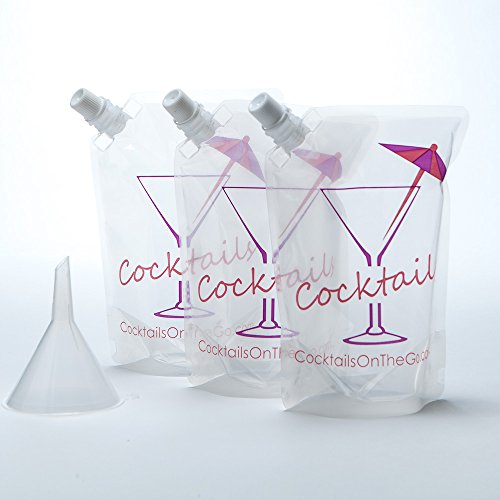 Cocktails On The Go Concealable Plastic Flask Set for Liquor, 3-16oz Flasks + 1-Funnel