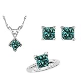 1 Ct Blue Diamond Set 14K White Gold Solitaire Ring, Pendant & Earrings 418pRRMUmoL. SL160 1 Ct Blue Diamond Set 14K White Gold Solitaire Ring, Pendant & Earrings