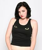Skulbone Ladies Gothic Beater Shirt MEOW Glowing Cats Eyes Shirt