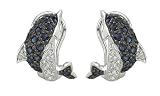 14K White Gold Sapphire and Diamond Dolphin Earrings