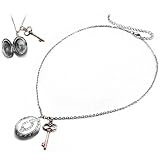 Distressed Photo Locket and Copper Key Charm Antique Silver-Tone Pendant 17