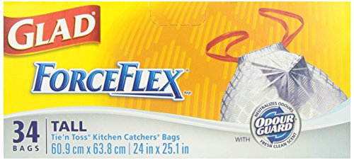 Glad ForceFlex Tall Kitchen Drawstring Odor Shield-White-34 ct, 13 Gal