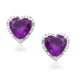 10k White Gold Heart-Shaped Amethyst with Diamonds Heart Earrings