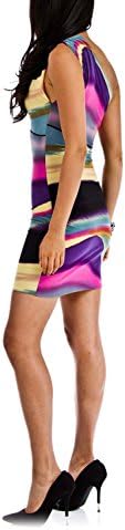 Sentimental NY Womens Cocktail Party Mini Dress Pleated One Shoulder, Pink Mix S