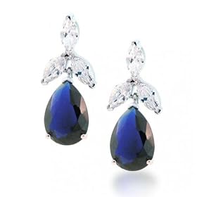 Bling Jewelry .925 Sterling Silver Marquise Teardrop CZ Blue Sapphire Earrings
