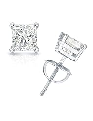 IGI Certified 2/5 cttw Princess-Cut Diamond 4-Prong Stud Earrings in 18K White Gold with Screw Backs (G-H Color, VS1-VS2 Clarity)