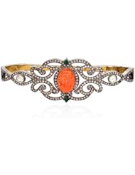 18kt Gold Diamond Emerald & Coral Carved Palm Bracelet Silver Wedding Jewelry