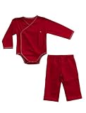 OBLI Organics Kimono Gift Set, 9-12 months, Cranberry with cloud stitching